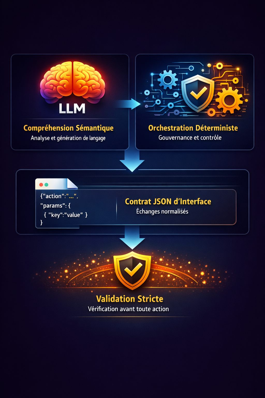LLM probabiliste encadré par une orchestration déterministe